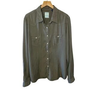 Panhandle Rough Stock Green Snap Button Up Western Wear Long Sleeve Top Large